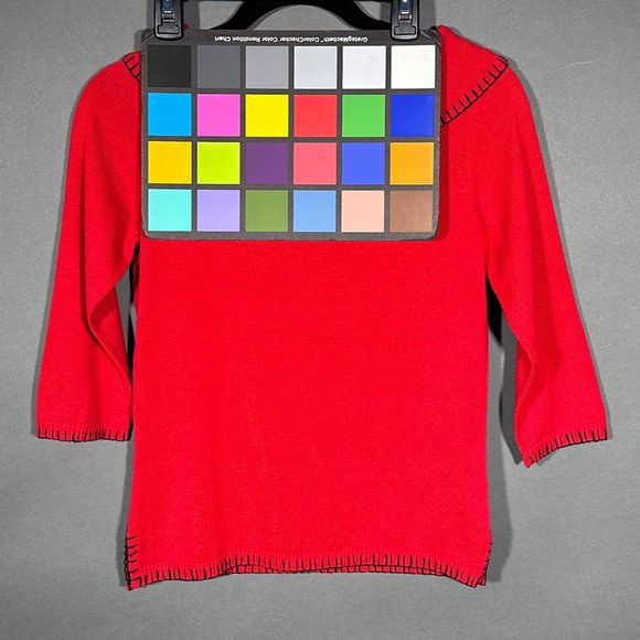 Stonebridge Red Sweater Wide Collar Black Accents On Neckline And Cuffs Size P - Picture 9 of 10